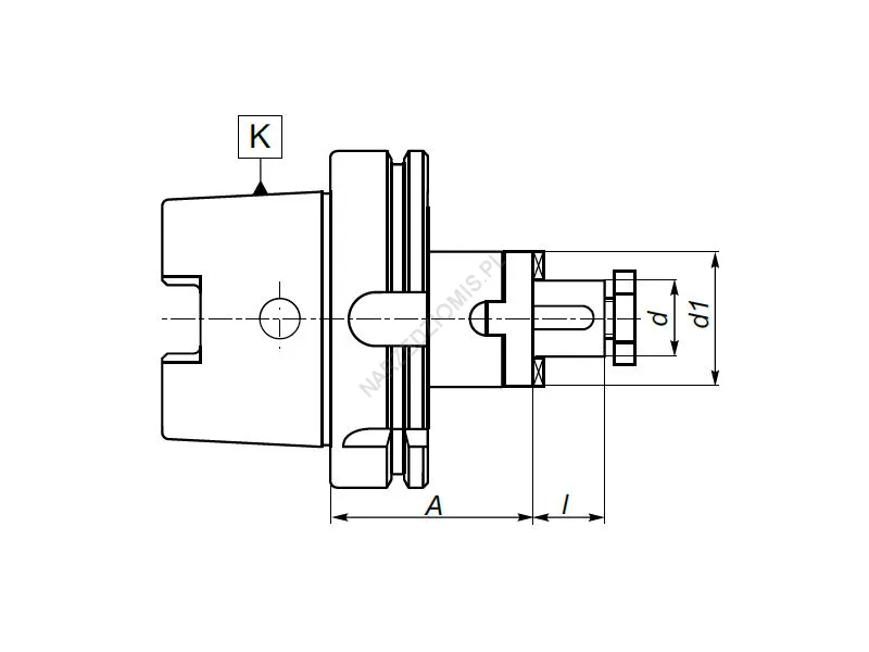 Rysunek techniczny: Trzpień frezarski uniwersalny z chw. HSK-A do frezów: T.7889 HSK100/FI16 60mm - KOLNO